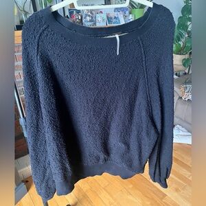 Free People Textured Knit Pullover Sweater Black